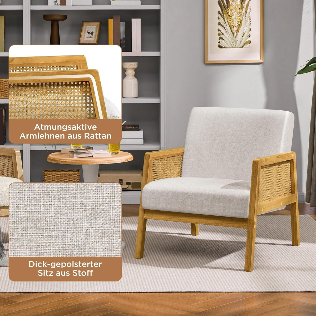 Armchair with armrests with padding