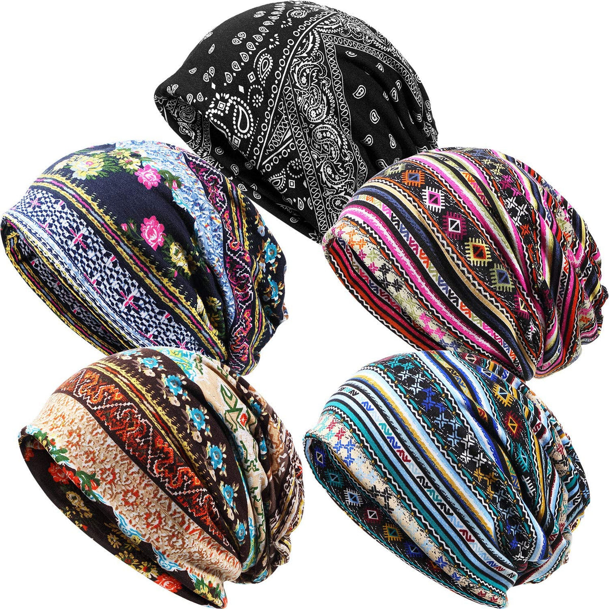 TERRIFI Women's Slouchy Beanie Hat Baggy Sleep Cap Turban Headwear, 5 Pieces