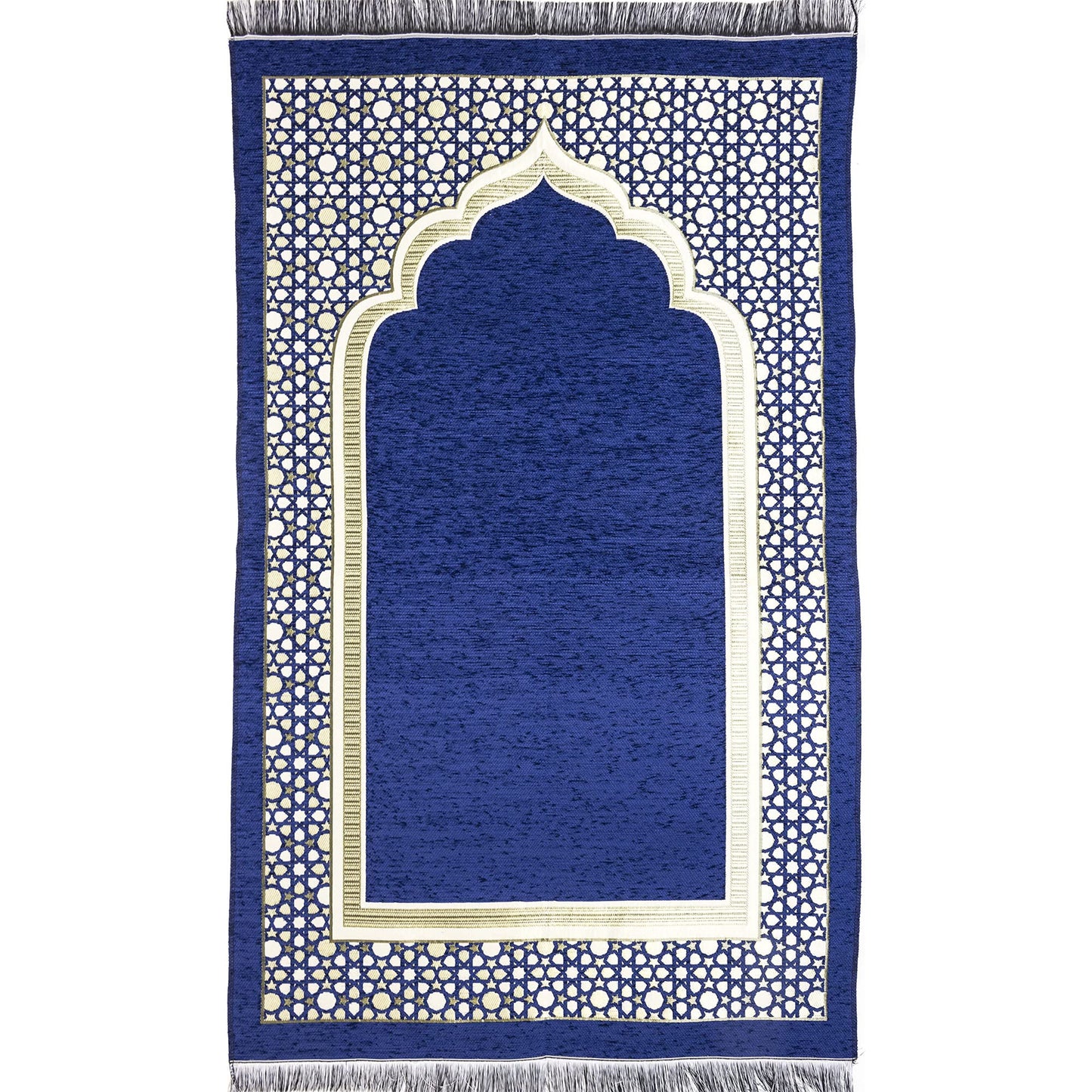 Modefa Turkish Islamic Prayer Mat - Thin Woven Chenille Sajjadah - Intricate Praying Rug Ramadan Eid Gift - Traditional Muslim Janamaz Sajada for Men Women - Geometric Selcuk Star (Royal Blue) - Medaid International