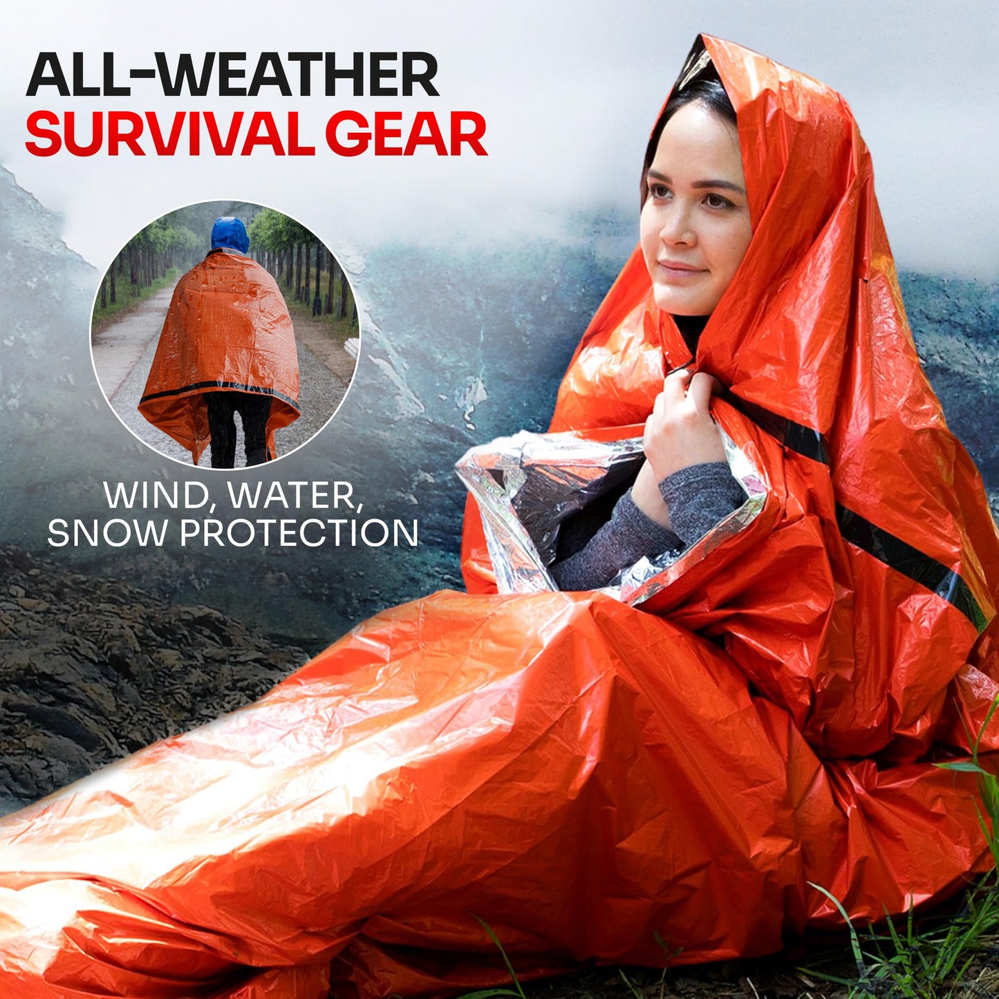 Emergency Sleeping Bag 1 Pack | for Survival Gear and Supplies Life Bivy Sack Waterproof Mylar Emergency Blankets for Survival Kit Car Camping Gear Hiking Tac Bivvy Go Bag Supplies Sleep Sacks Shelter