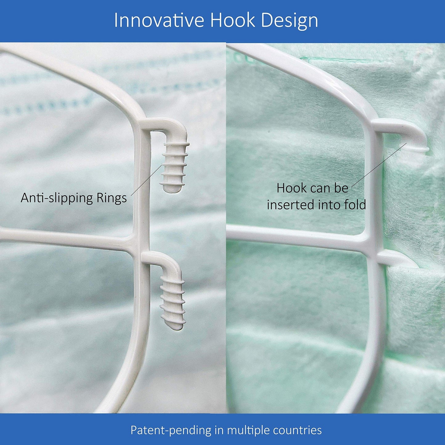 3D Face Mask Bracket, upgrade hook design, inner support frame, more space for comfortable breathing, made of food-grade plastic, 5 Pack. - Medaid International