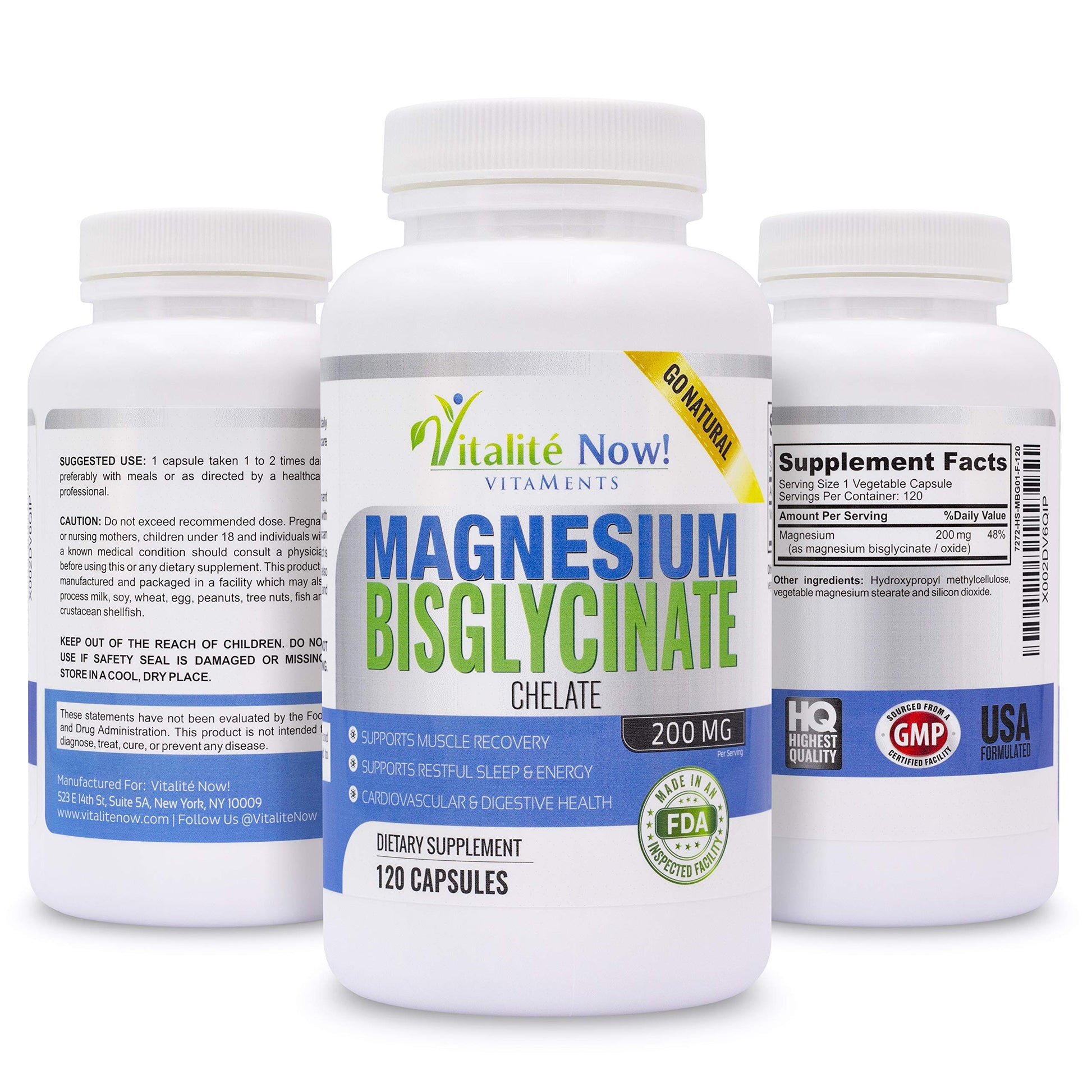Magnesium Bisglycinate 200mg 100% Chelated - Max Absorption & Bioavailability, Fully Reacted & Buffered, No Laxative Effect - Sleep, Energy, Leg Cramps, Headaches - Non-GMO - Medaid International