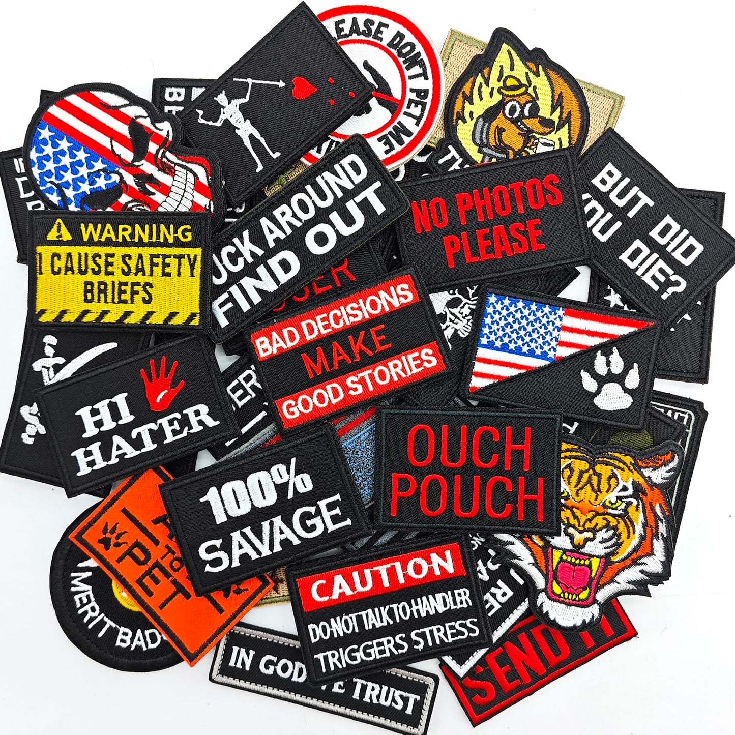 Gleihow 20 Pieces Random Funny Tactical Morale Patch Full Embroidery Military Loop and Hook Patches for Caps Backpacks Vest Harness Military Uniforms - Medaid International