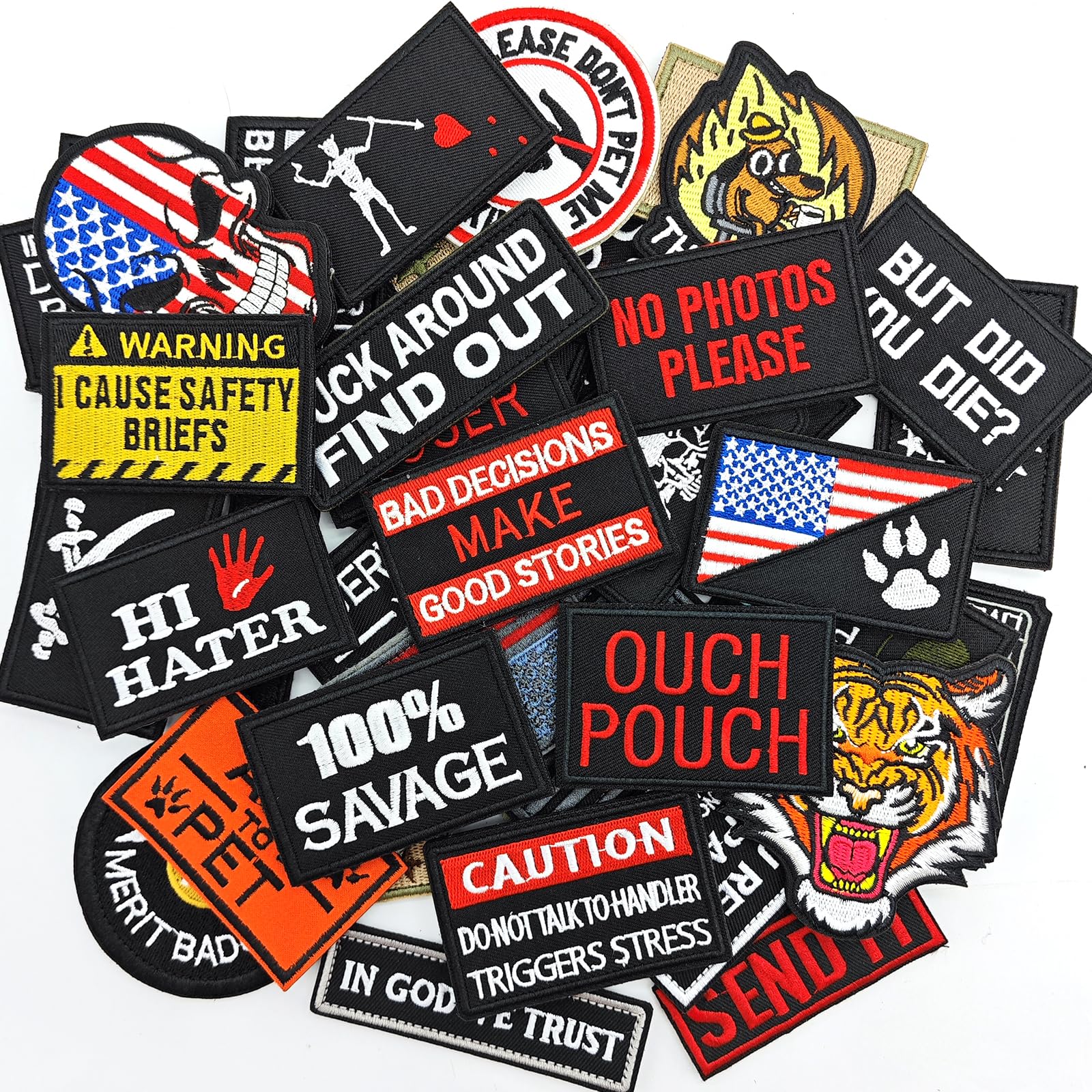 Gleihow 12 Pieces Random Funny Tactical Morale Patch Full Embroidery Military Loop and Hook Patches for Caps Backpacks Vest Harness Military Uniforms - Medaid International