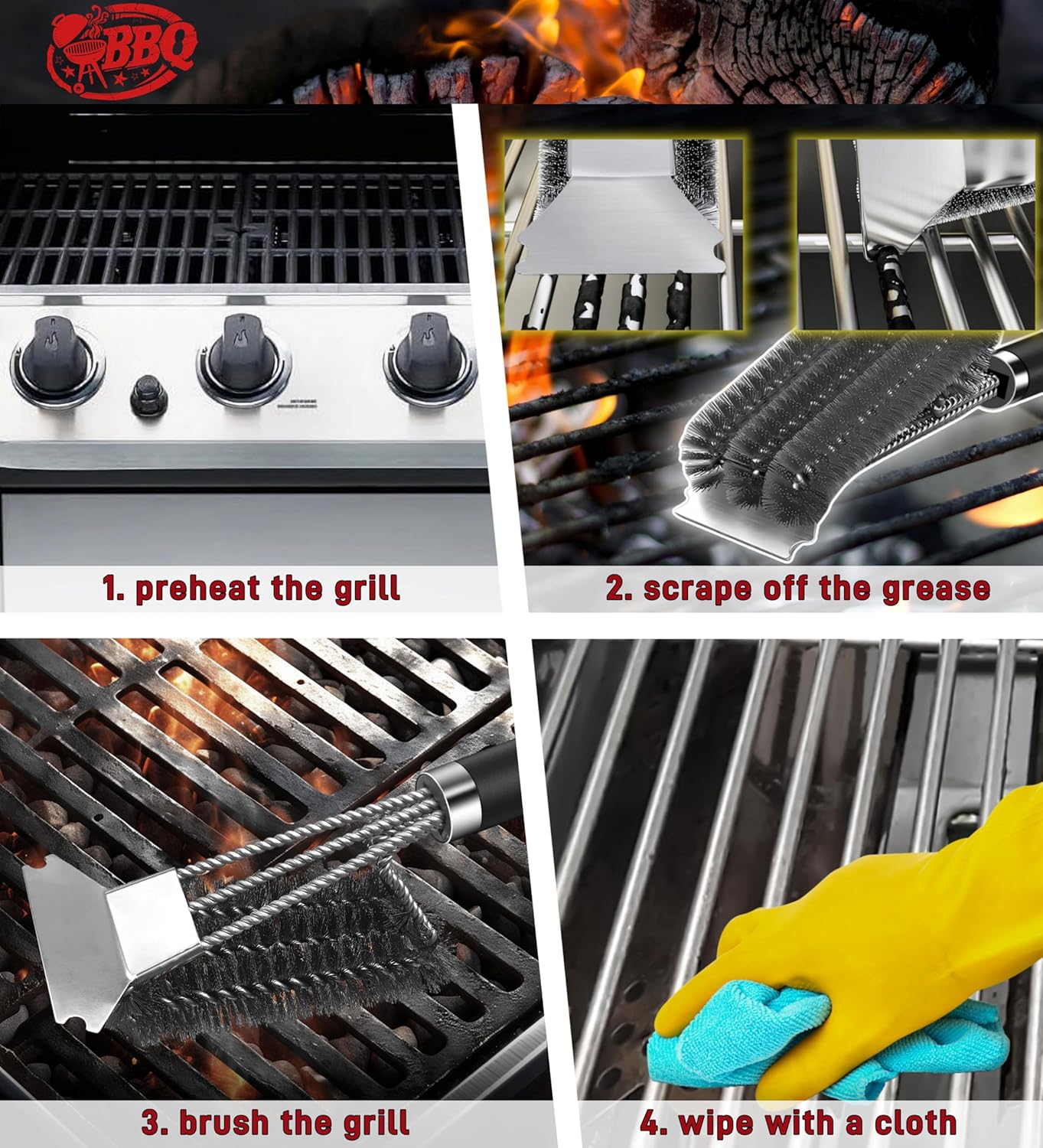 18” BBQ Grill Brush with Scraper – Heavy-Duty Cleaner
