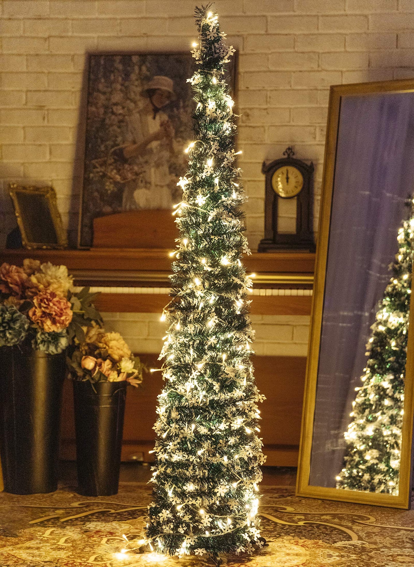 NIGHT-GRING Pop-Up Artificial Christmas Tree with 100LED Lights,Collapsible Pencil Christmas Trees for Holiday Carnival Party Christmas Decorations (Green) - Medaid International