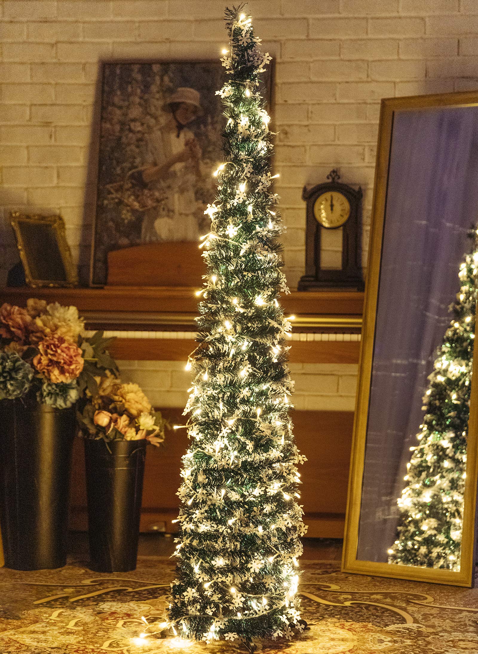 NIGHT-GRING Pop-Up Artificial Christmas Tree with 100LED Lights,Collapsible Pencil Christmas Trees for Holiday Carnival Party Christmas Decorations (Green) - Medaid International