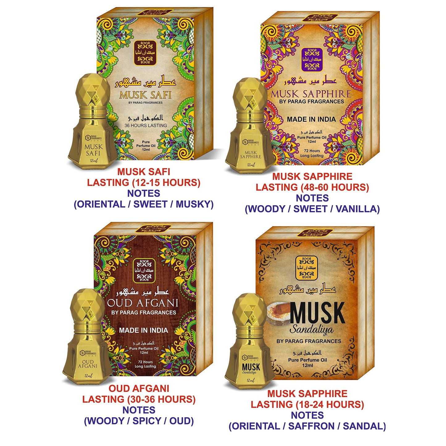 Parag Fragrances Natural & Premium Liquid Attar Gift Pack For Unisex (Kannauji 6 In 1) - Medaid International
