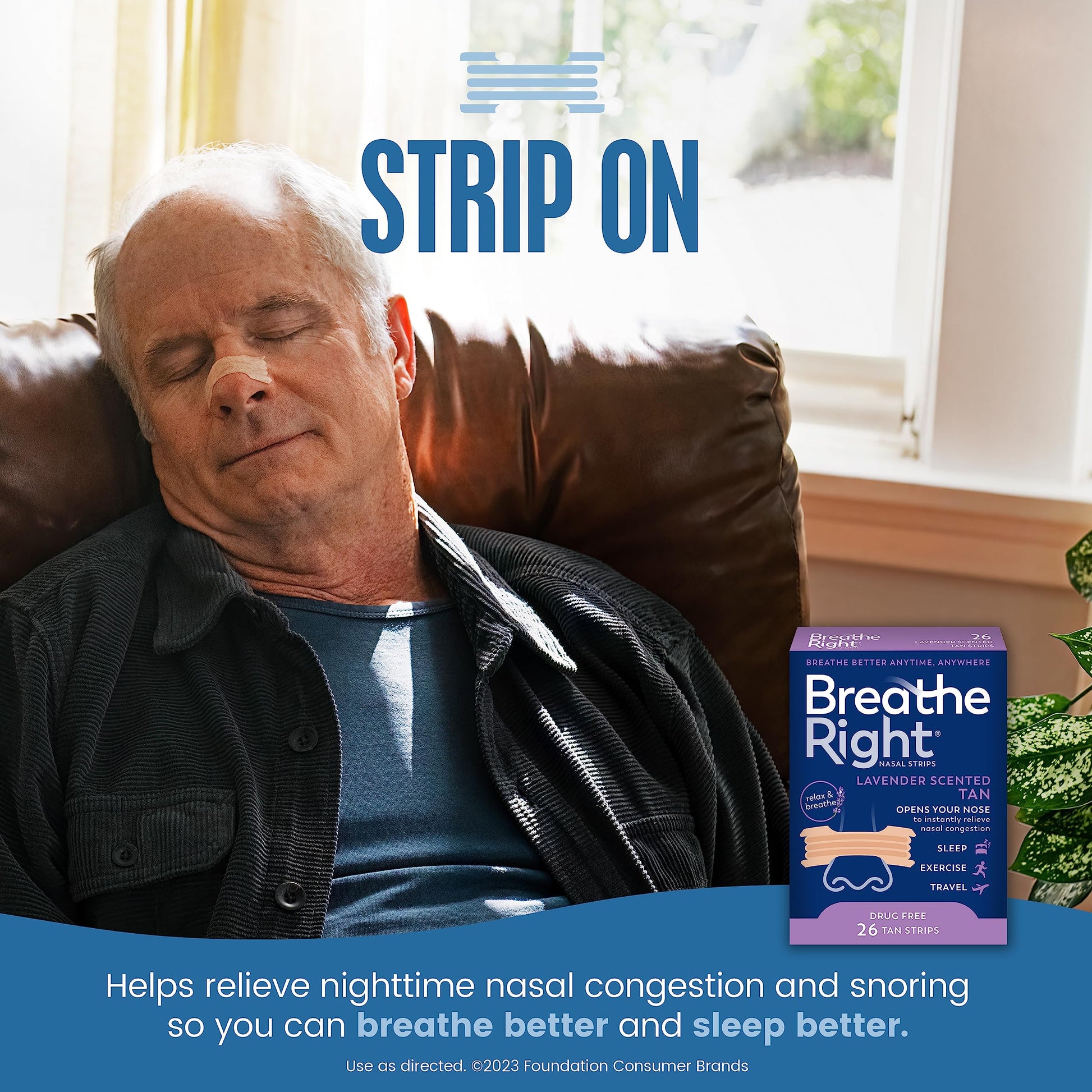 Breathe Right Nasal Strips Lavender Scent Extra Strength Tan Nasal Strips Help Stop Snoring Drug-Free Snoring Solution & Nasal Congestion Relief Caused By Colds & Allergies 26ct (packaging may vary) - Medaid International