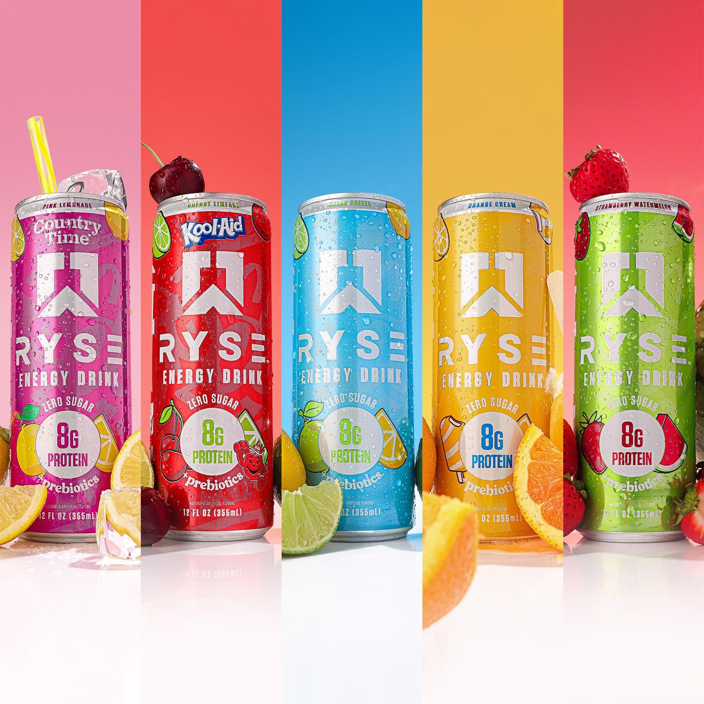 RYSE Functional Energy Drink - 5 Flavors Variety Pack - 150mg Natural Caffeine, 8g Whey Protein & 1g Prebiotics - Sugar Free, Gut-Friendly, Bloat-Free - 12 fl oz Cans (12-Pack) - Medaid International