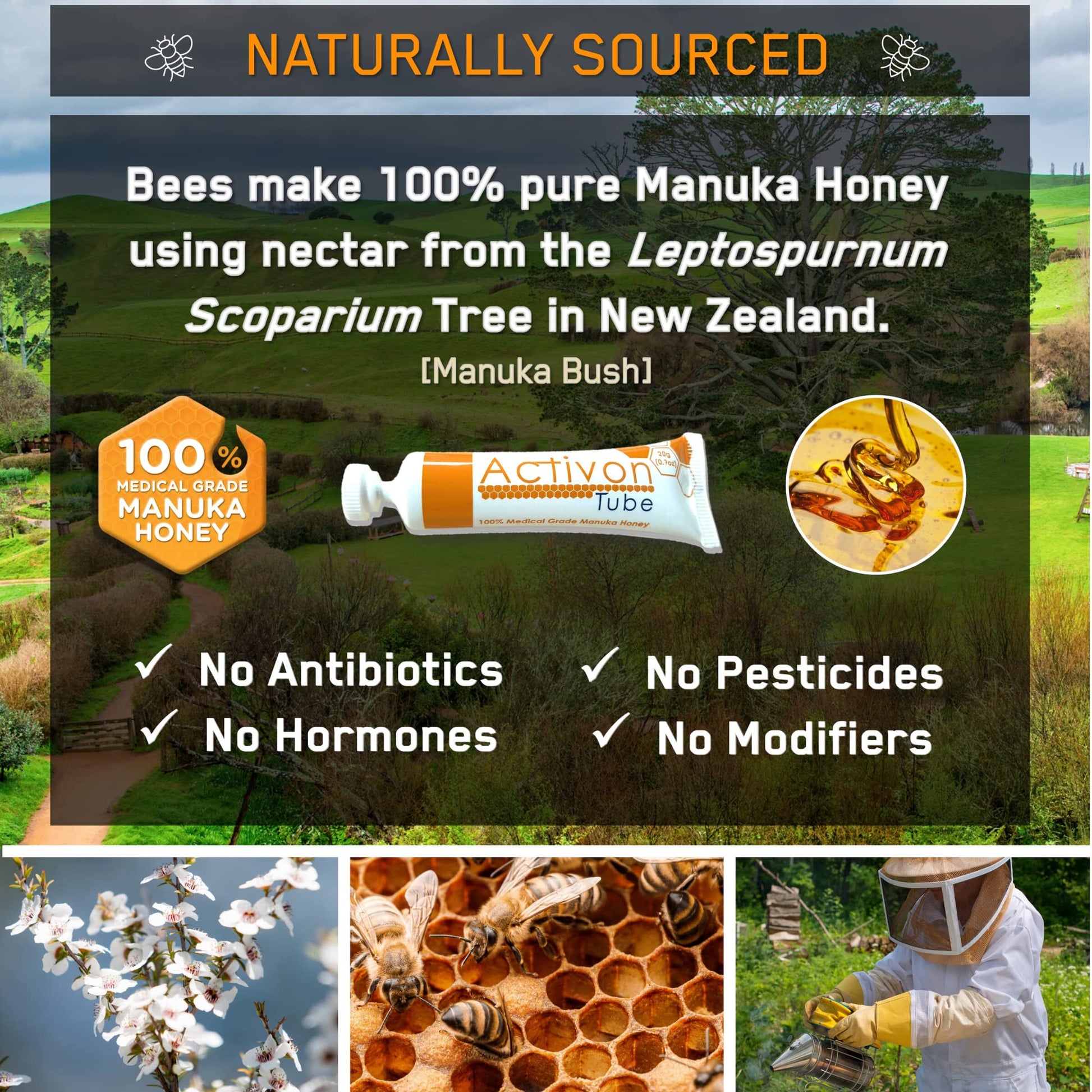 Activon Medical Grade 100% Manuka Honey Gel Tube Natural Healing of Wounds 20g Pack of 1 - Medaid International