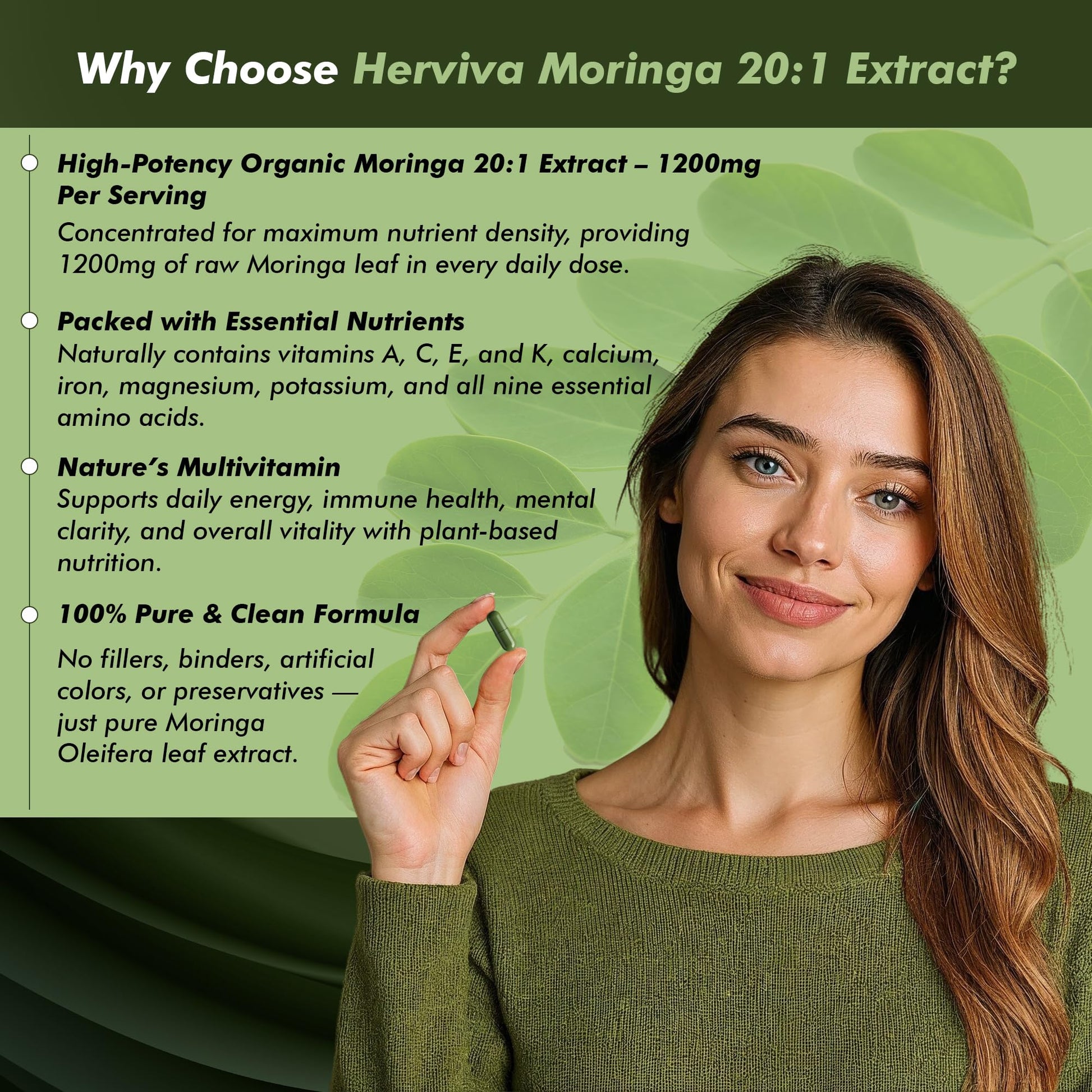 HERVIVA Moringa Capsules-1200 mg of Organic Moringa –Vegan Capsules - Medaid International
