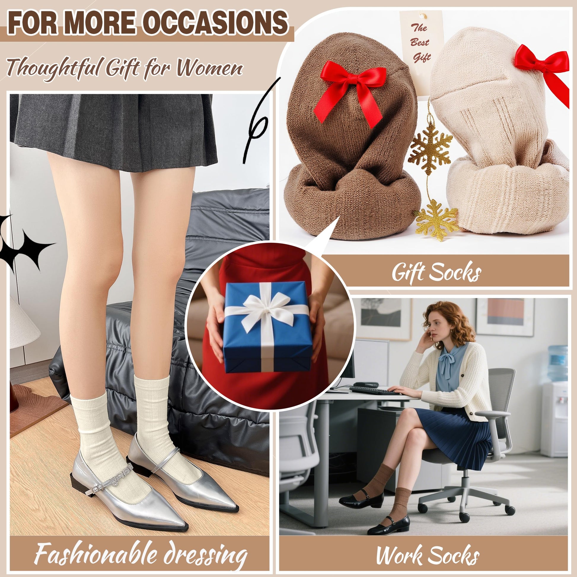 MOGGEI Thin Merino Wool Boot Socks for Women Warm Winter Cozy Comfy Work Socks 5 Pairs Gifts Stocking Stuffers(Khaki/Coffee/Beige/Black,M) - Medaid International