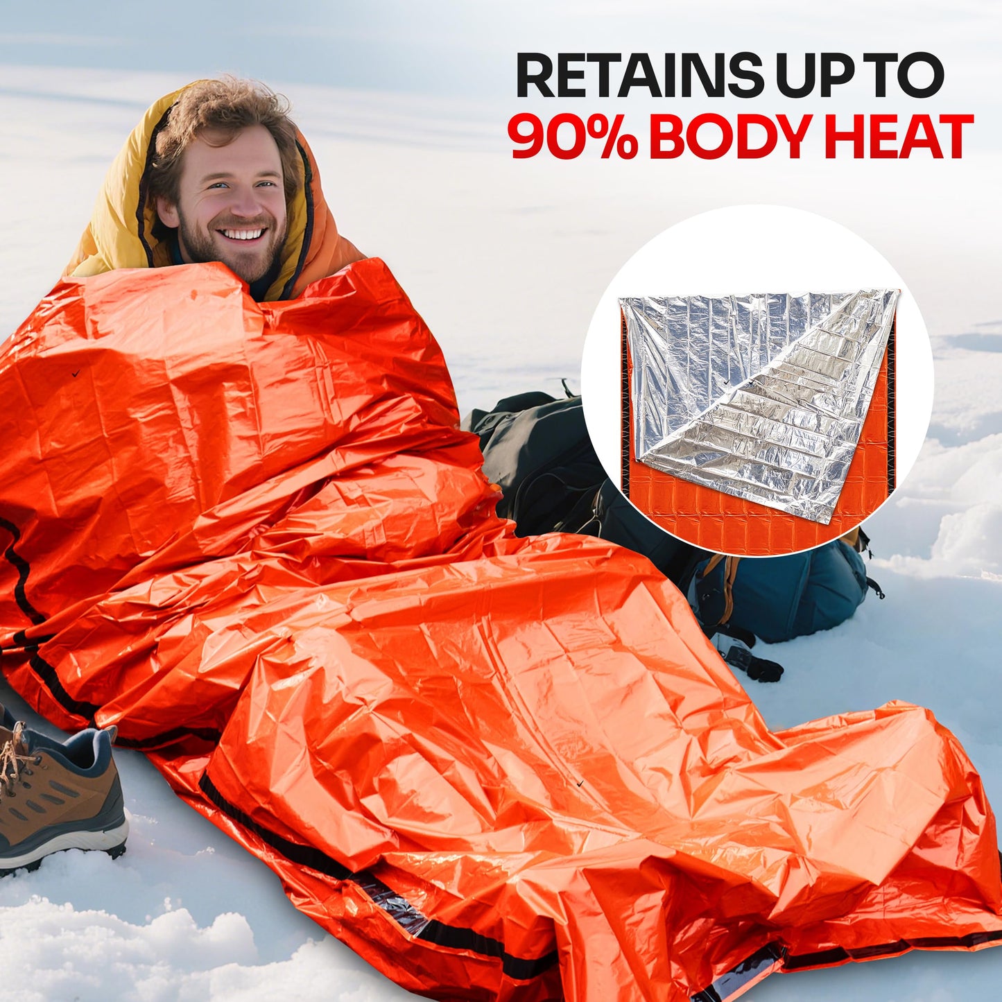 Emergency Sleeping Bag 1 Pack | for Survival Gear and Supplies Life Bivy Sack Waterproof Mylar Emergency Blankets for Survival Kit Car Camping Gear Hiking Tac Bivvy Go Bag Supplies Sleep Sacks Shelter