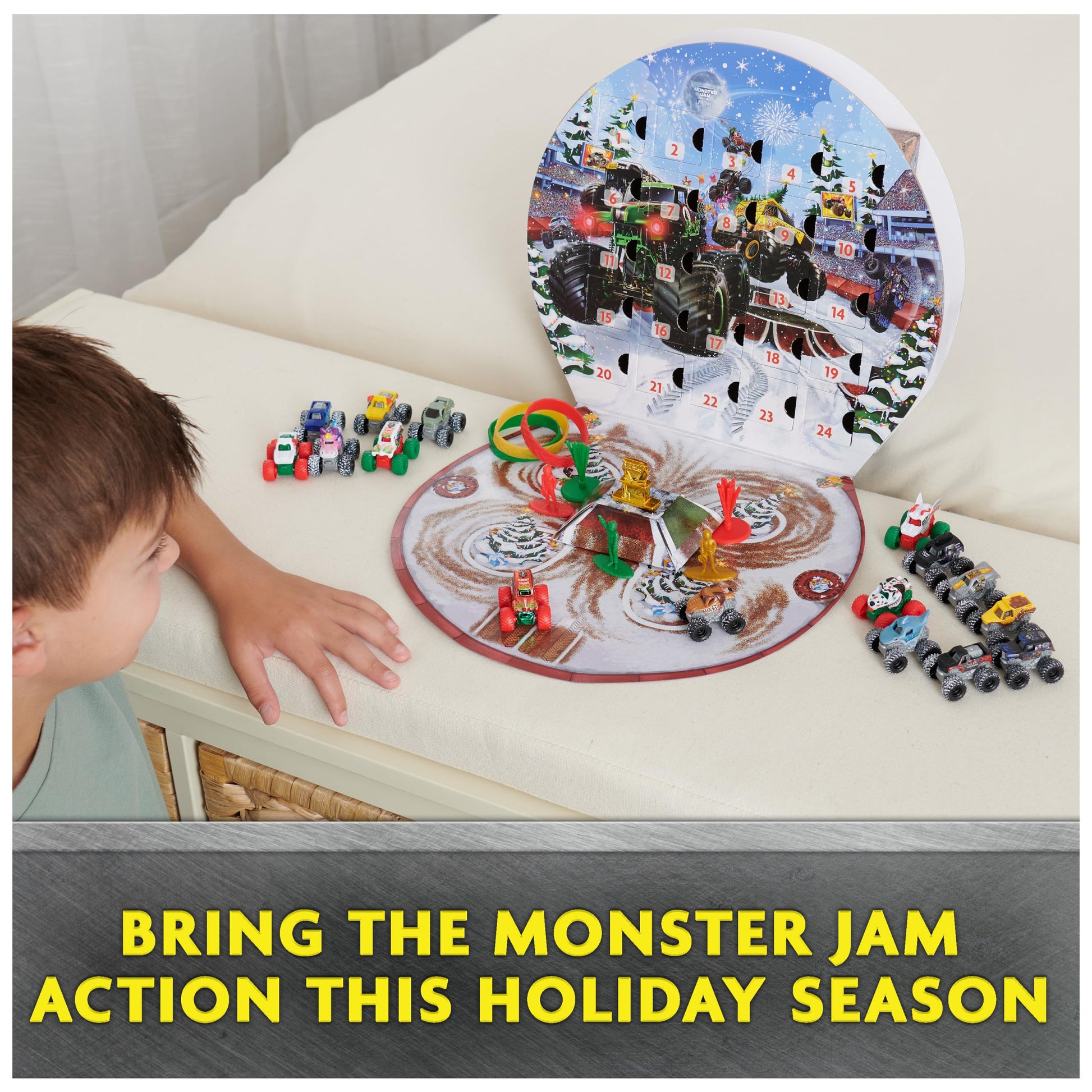 Monster Jam Mini Holiday Advent Calendar, 24 Days of Mini Monster Trucks and Accessories, 1:87 Scale, Kids Toys for Boys and Girls Ages 3 and up - Medaid International