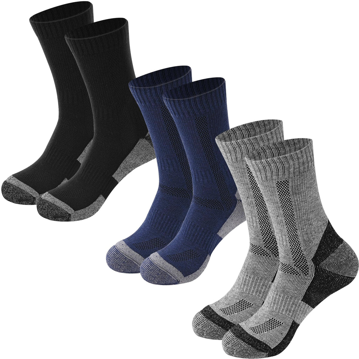 TERRIFI Merino Wool Hiking Socks, 3 Pairs Thick Warm Crew Socks with Cushioning, Thermal Winter Boot Socks for Cold Weather Trekking, Camping & Outdoor Activities
