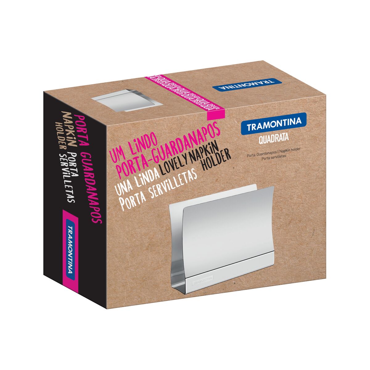 Tramontina Quadrata stainless steel napkin holder with shiny finish