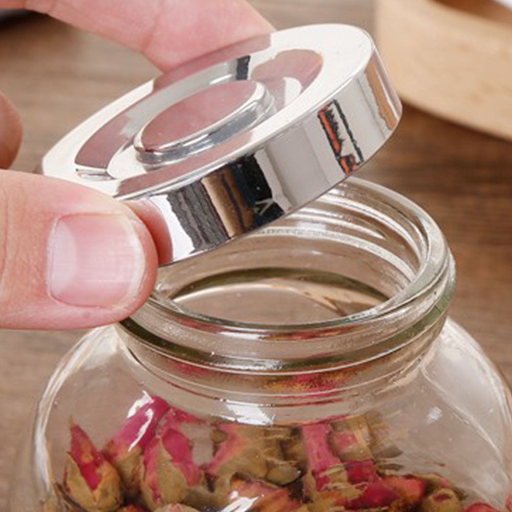 Glass Jar With Silver Lid Set