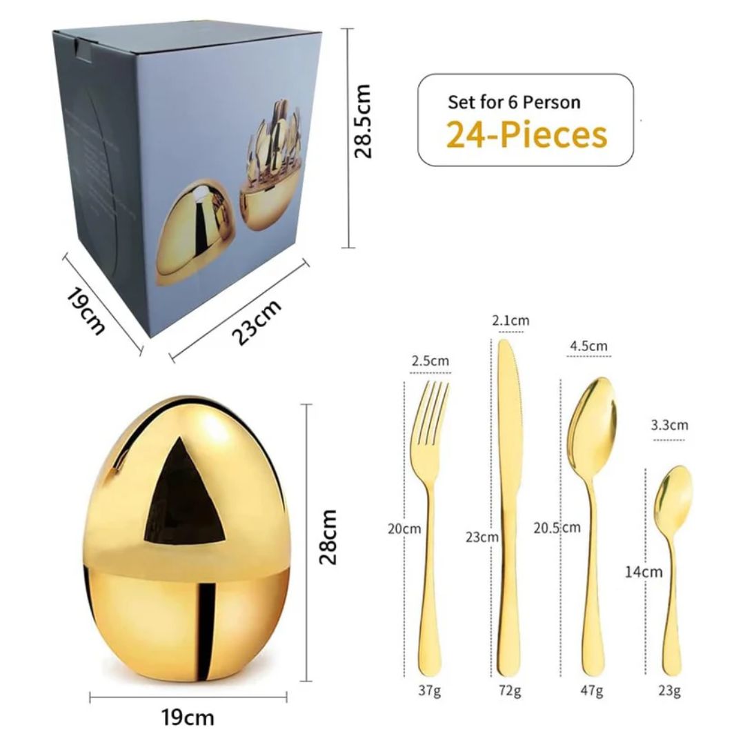 Premium Cutlery Set 24 Pcs with Oval Shaped Stand (Golden Egg) - Medaid International
