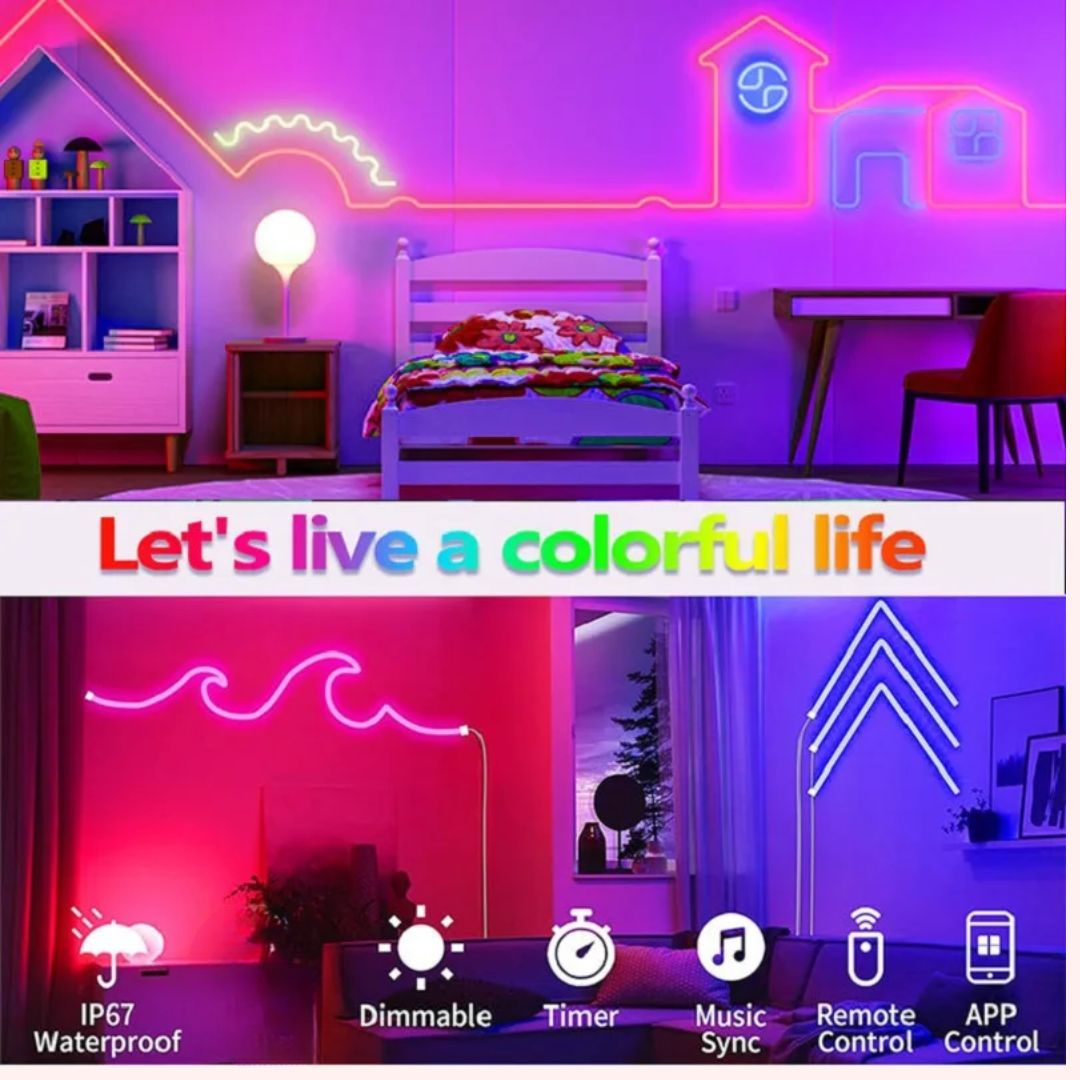 LED Strip Lights Neon Rope Light with Music Sync RGBIC 5M - Medaid International