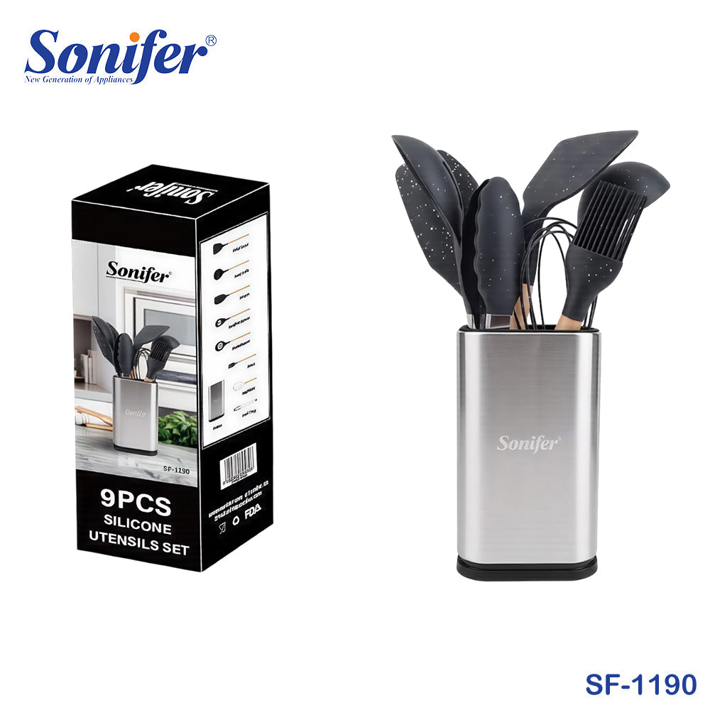 Sonifer SF-1190, 9-Piece Silicone Utensils Set with Holder