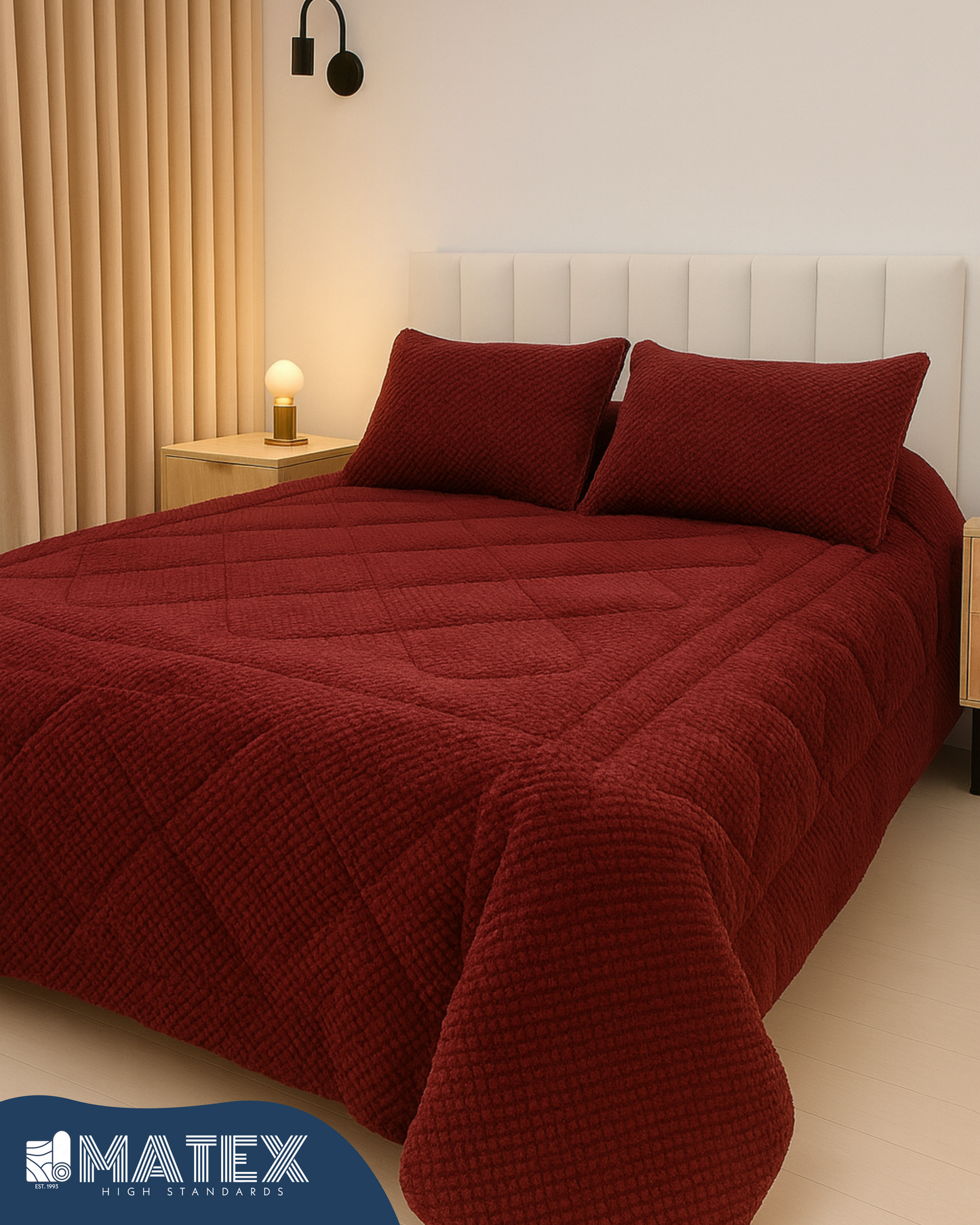 Single Size Bordeaux Rabbit Fur Sherpa Comforter set