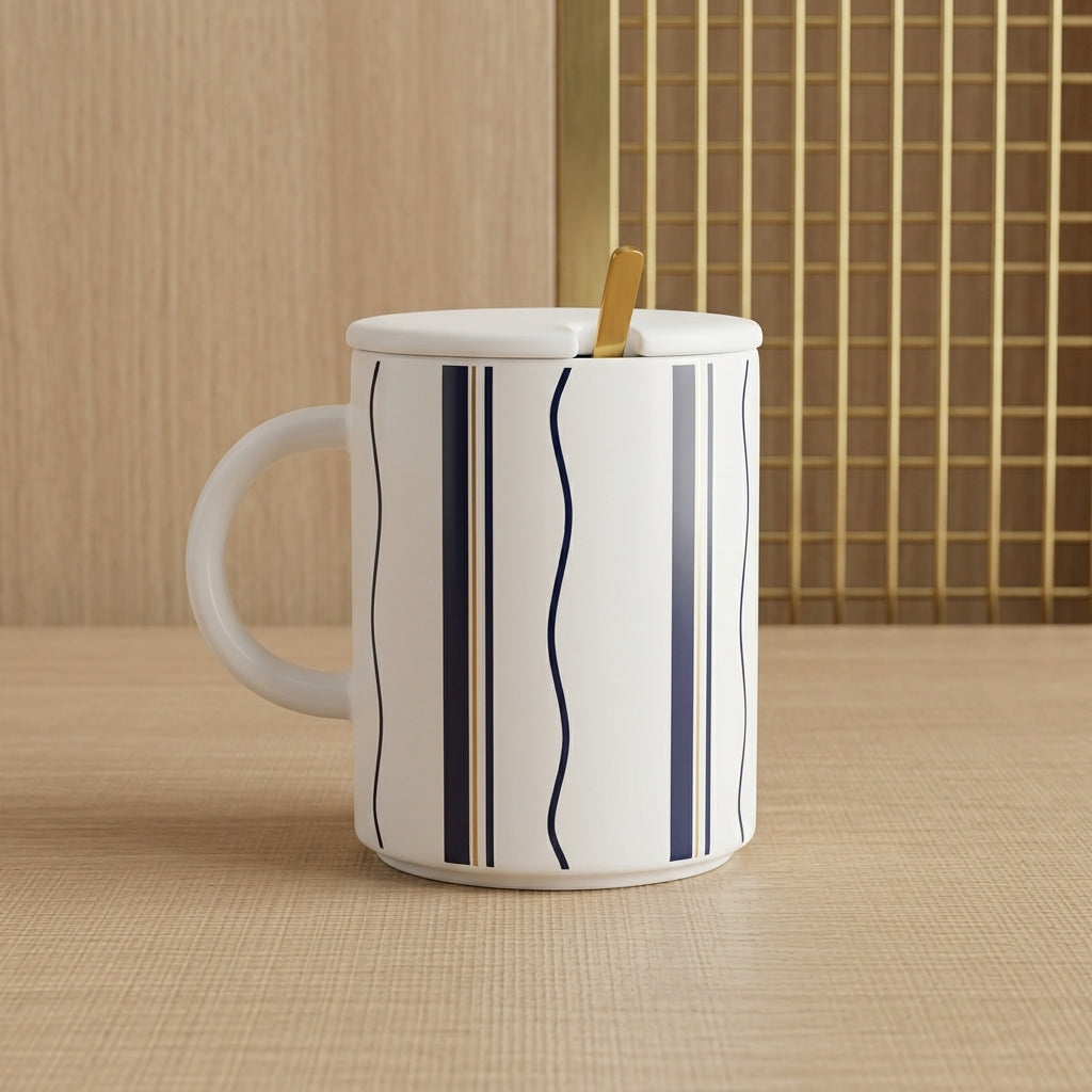 Ceramic Mug with Lid & Spoon