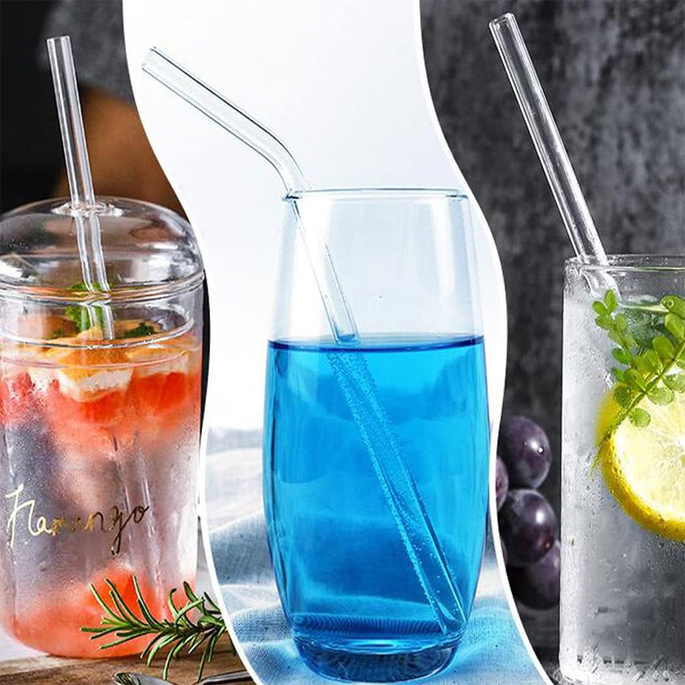 Reusable Glass Straws – Transparent Color Set (3 Pcs + Cleaning Brush)