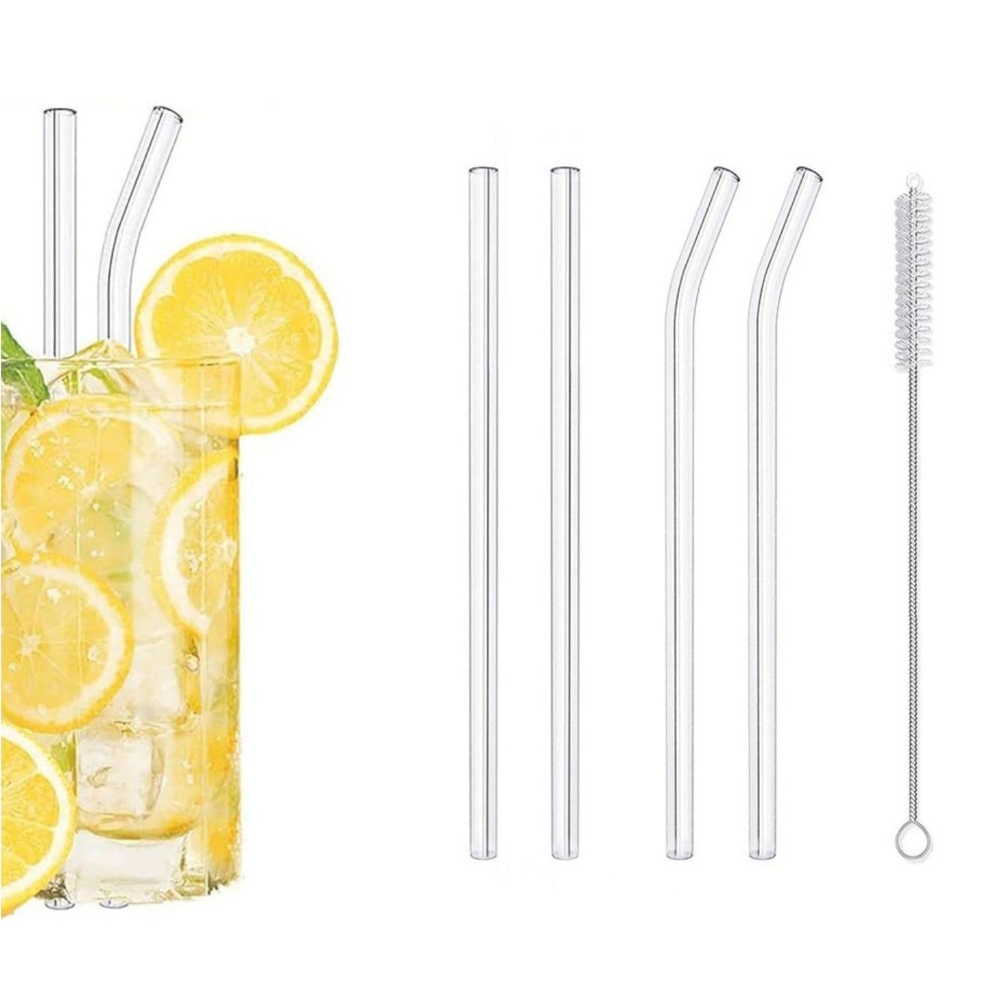 Set of 4 Glass Straws with cleaning brush