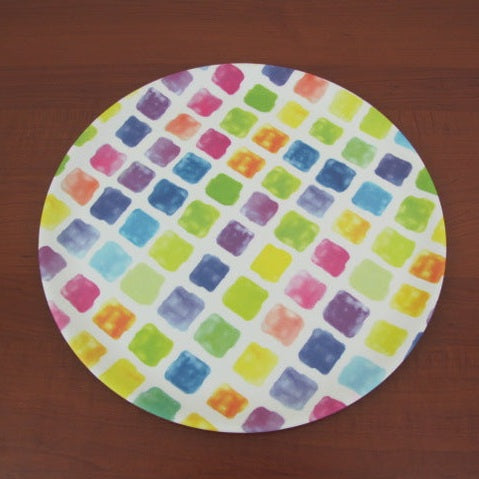 Colorful Squares Mealmine Round Tray; 14"