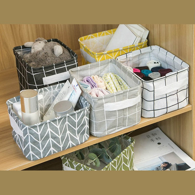 Linen Desktop Storage Basket 20 x 16 x 14 cm