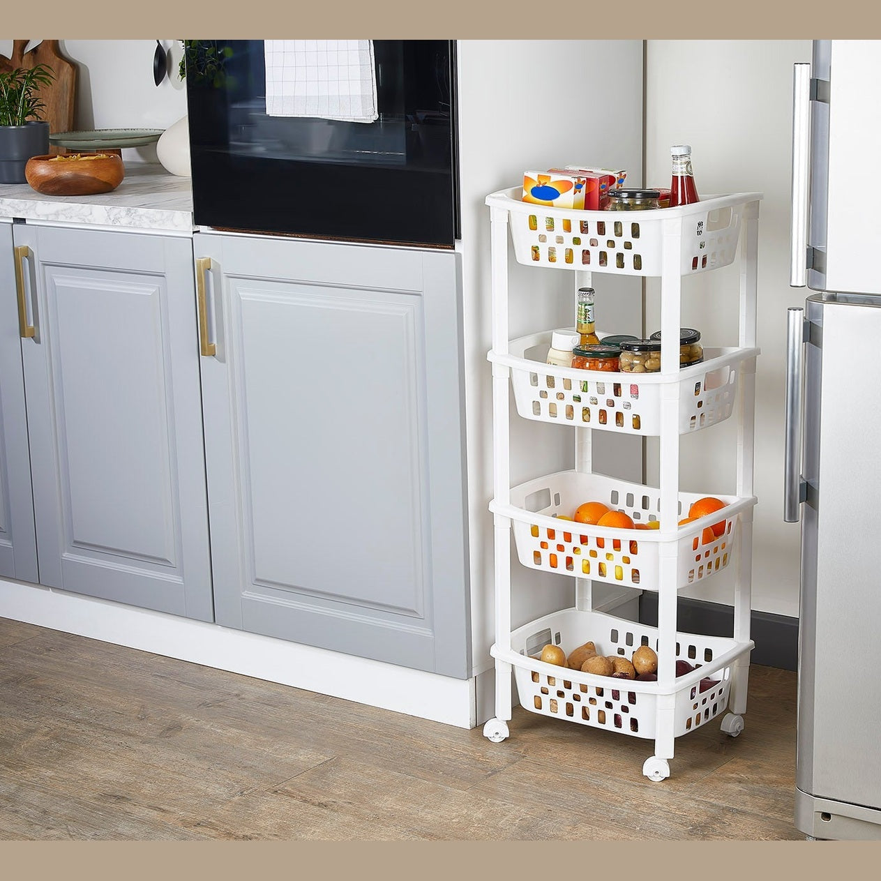 4 Tiers Large Slide-Out Rack Trolley Basket