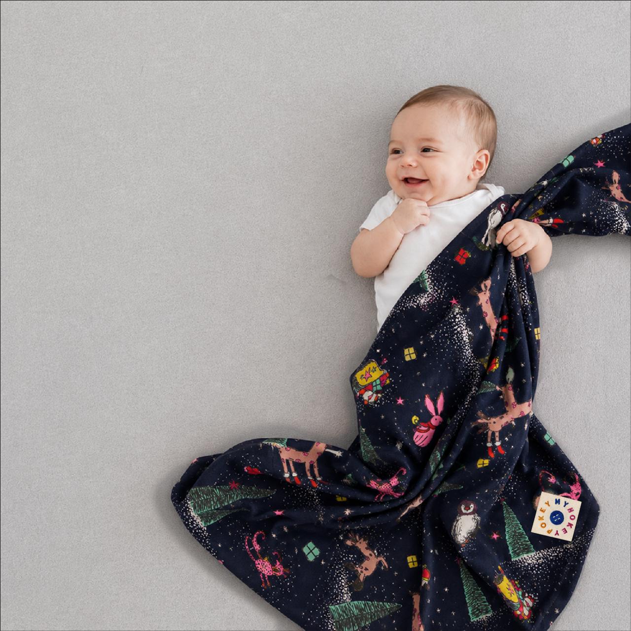 MyHokeyPokey swaddling blanket Christmas Navy