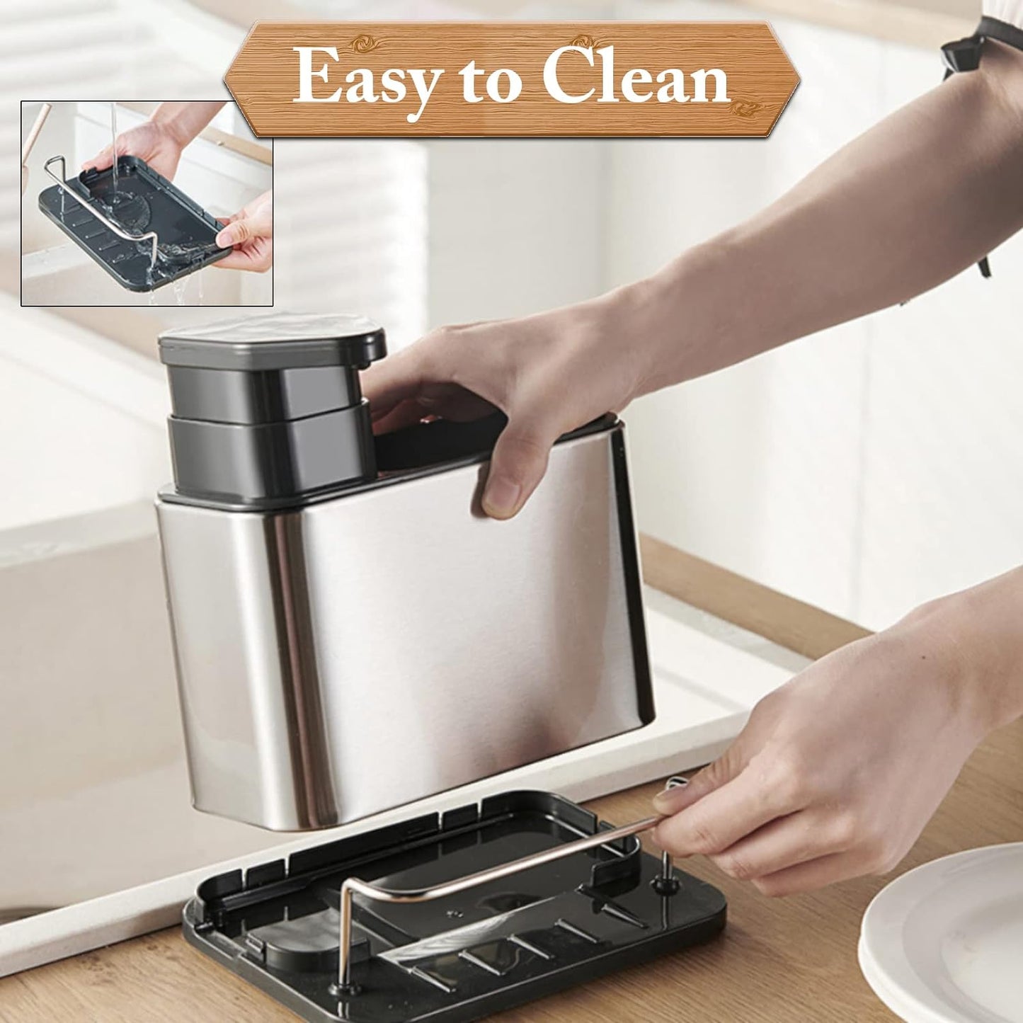 Stainless Steel Kitchen Sink Soap Dispenser with Removable Drain Tray