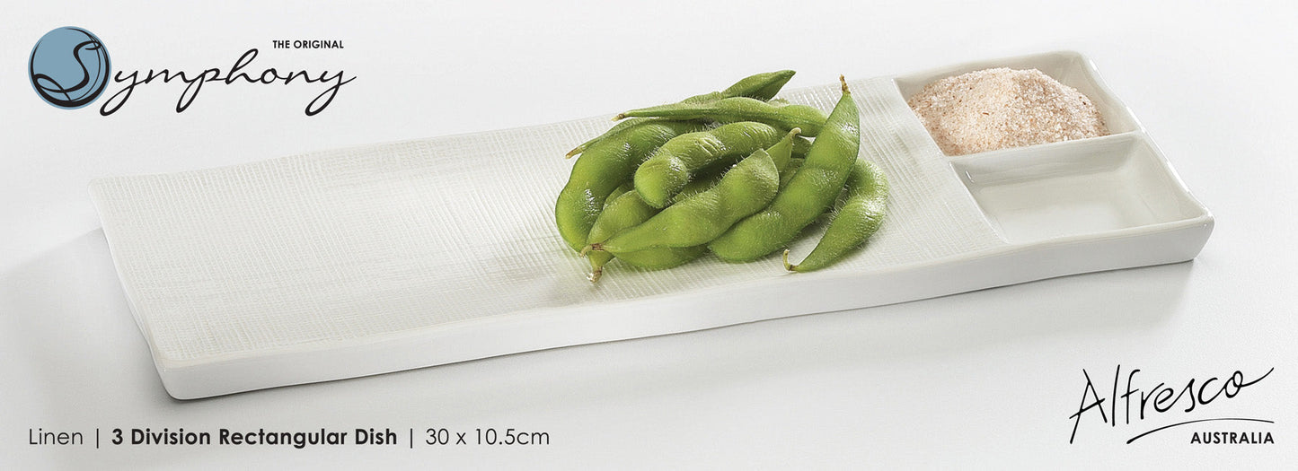 Symphony linen 3 division rectanglular dish - (L:30XW:10.5CM)