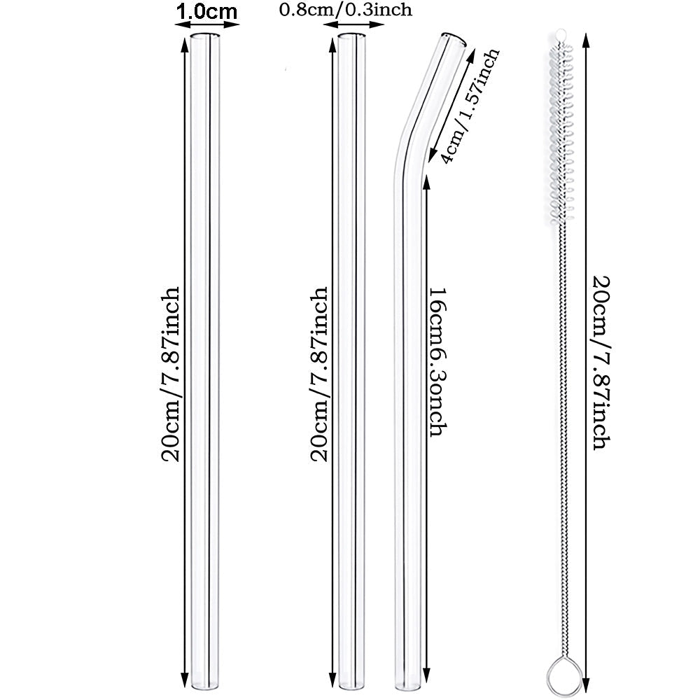 Reusable Glass Straws – Transparent Color Set (3 Pcs + Cleaning Brush)