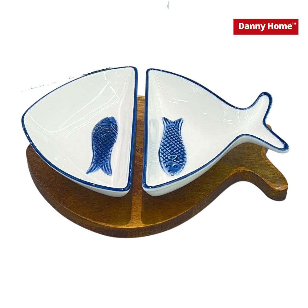 Danny Home Ceramic Snack Plate on Acacia Board – 22cm