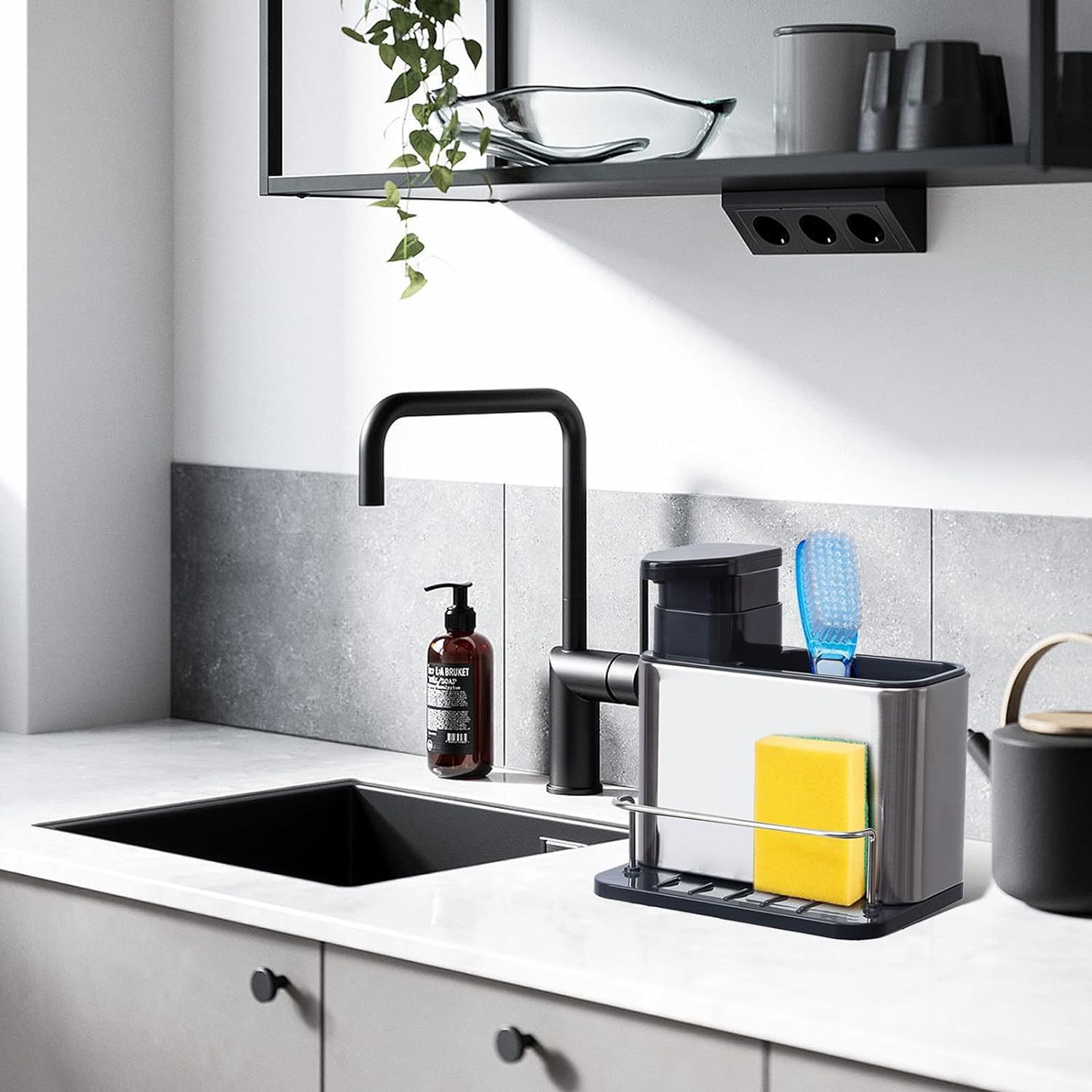 Stainless Steel Kitchen Sink Soap Dispenser with Removable Drain Tray