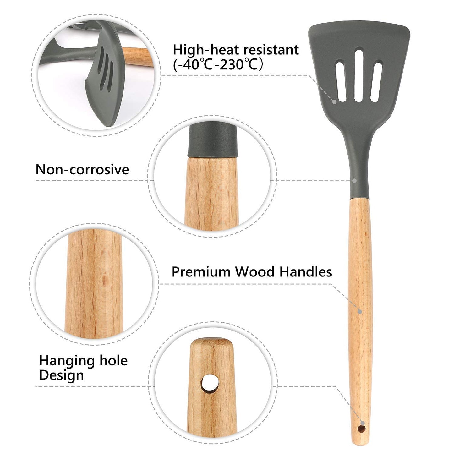 Silicone kitchen utensil set 11pcs (Grey)