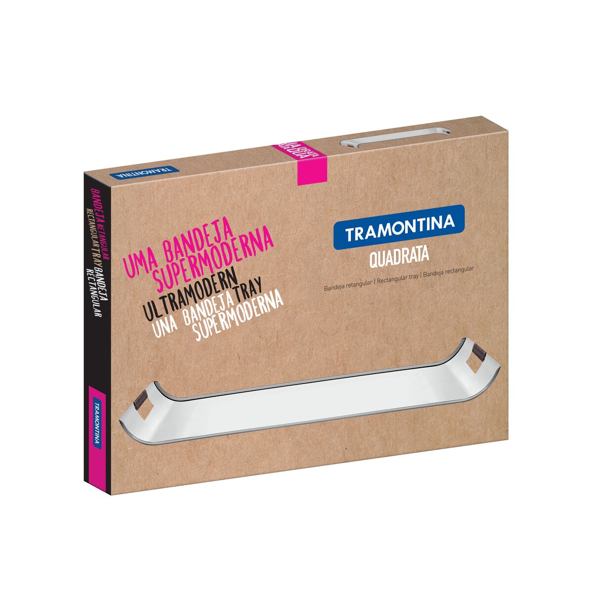 Tramontina Quadrata 51x36 cm rectangular stainless steel tray with polyethylene handles