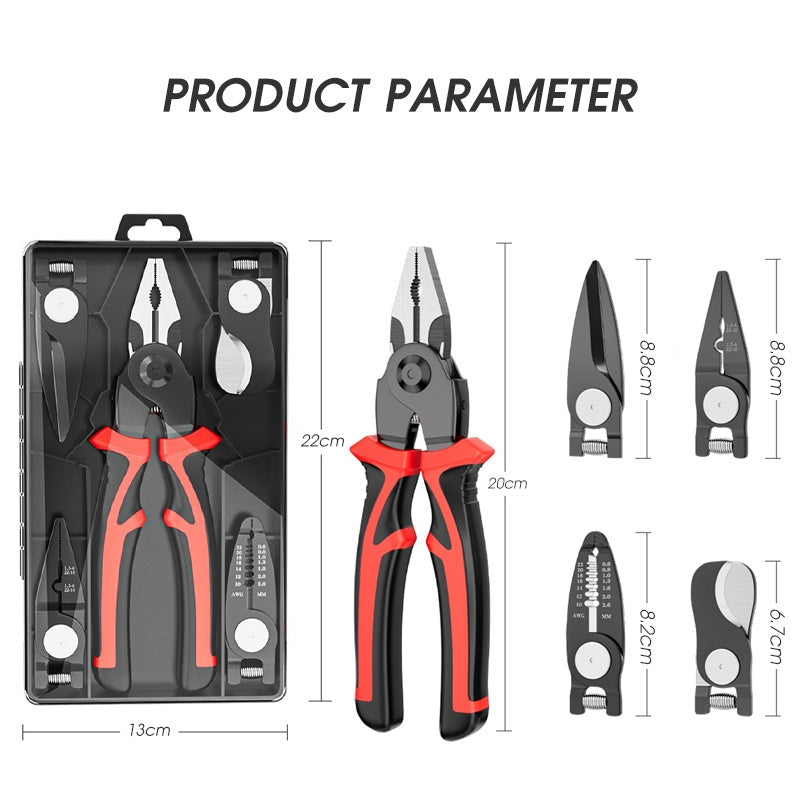 Multifunctional 5 In 1 Pliers Replaceable Head Wire Stripper Diagonal