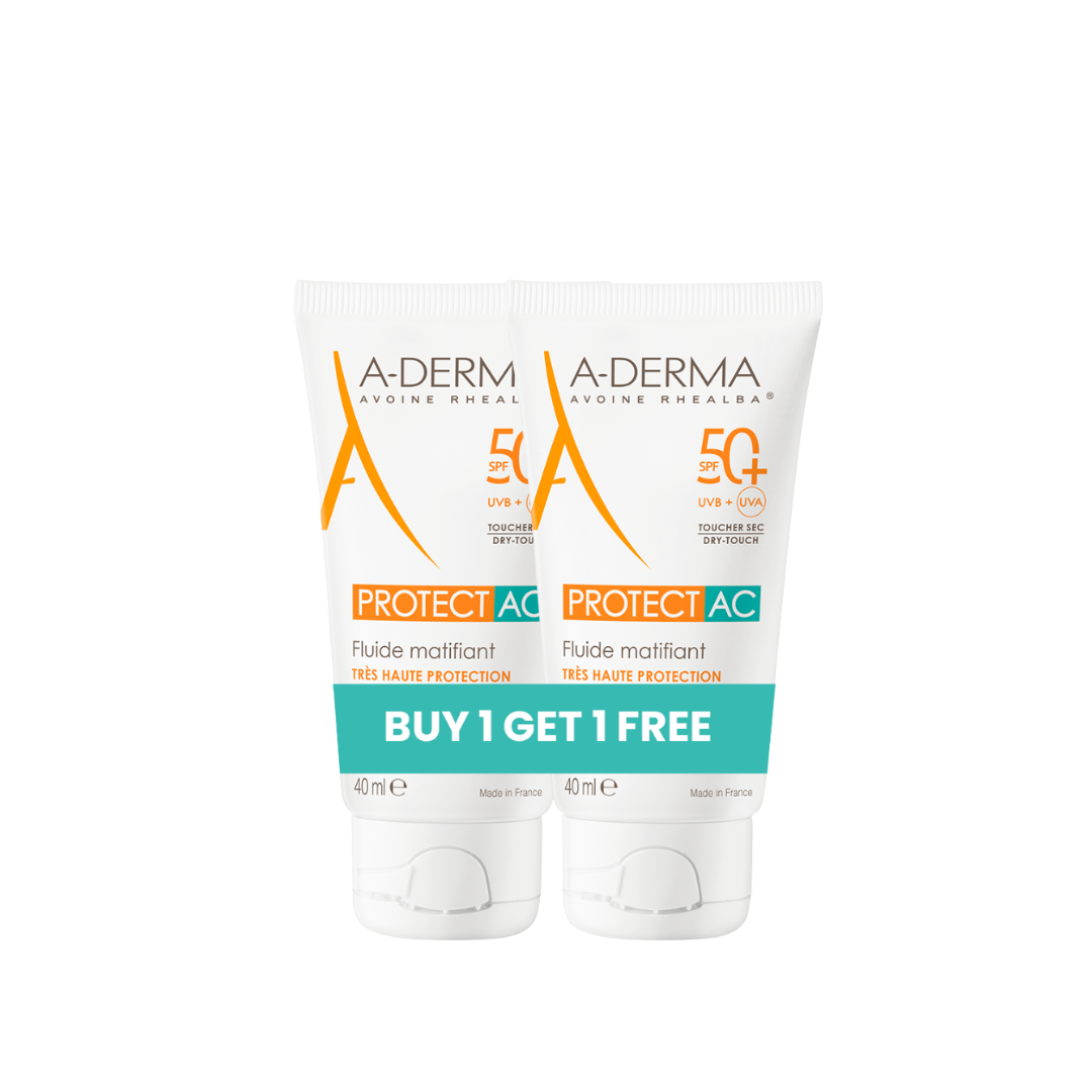 A-Derma Protect AC Mattifying For Acne Prone Skin Face Fluid Sunscreen SPF50 Buy 1 Get 1 Bundle