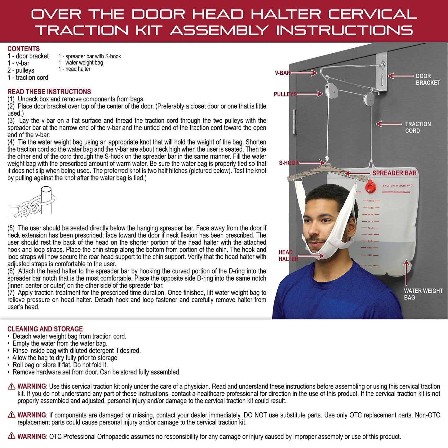 OTC Cervical Traction Kit, Neck Pain Relief, Vertebrae Disk Herniation, Complete Over Door Setup - Medaid International