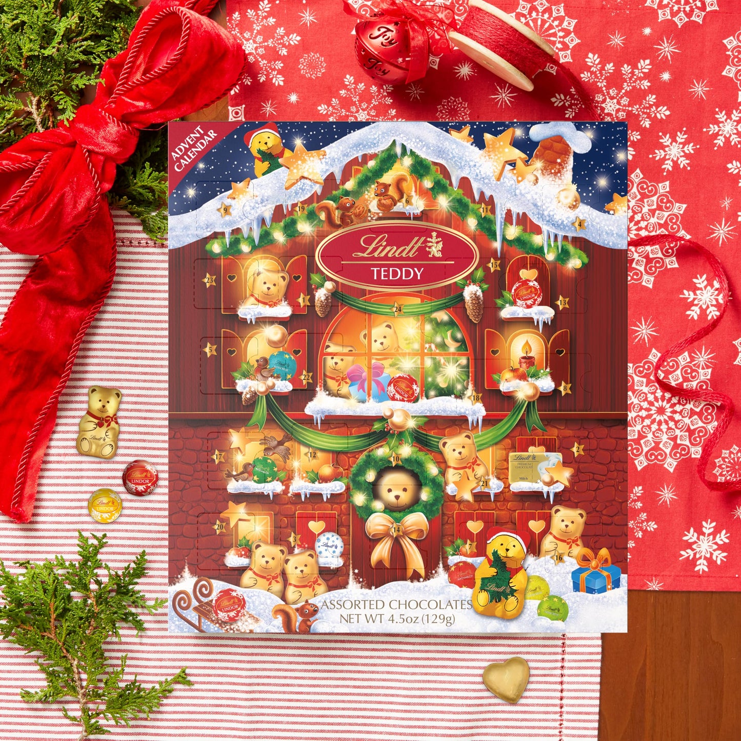 Lindt Holiday Teddy Bear Chocolate Candy Advent Calendar, 4.5 oz. - Medaid International