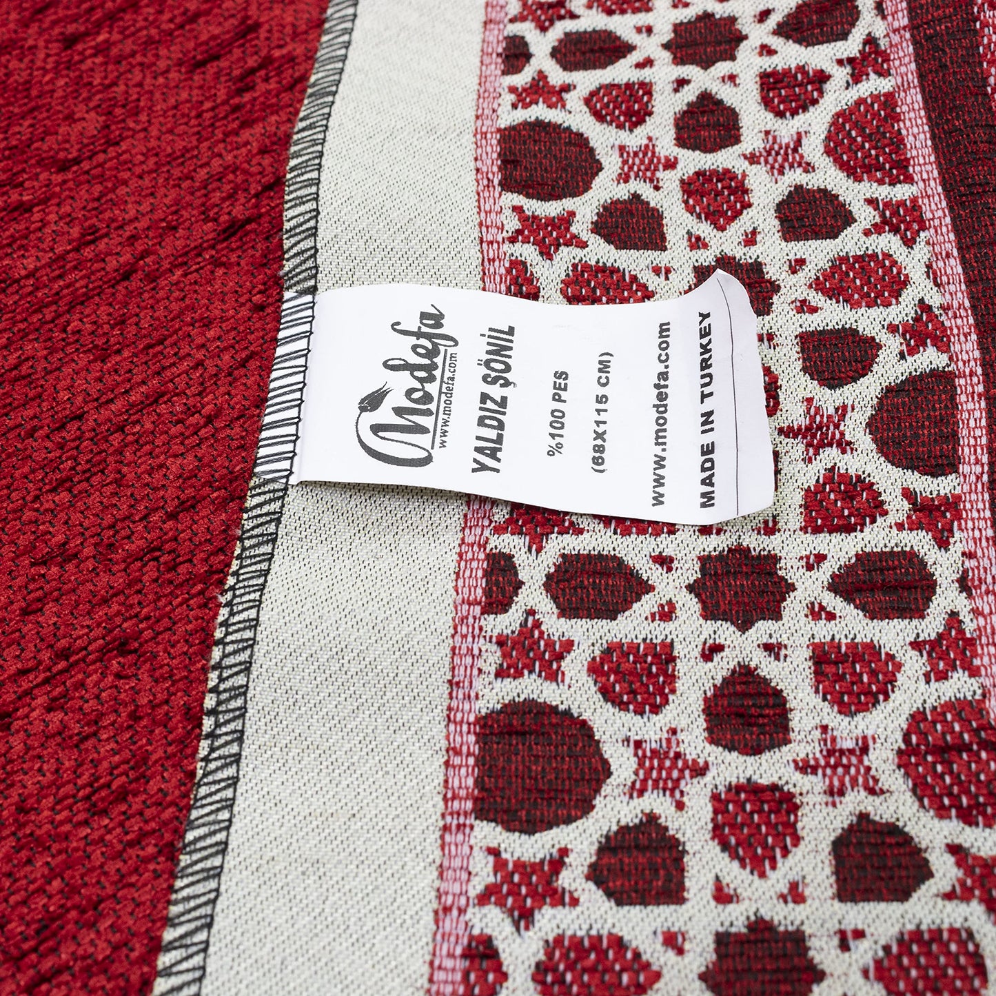 Modefa Turkish Islamic Prayer Mat - Thin Woven Chenille Sajjadah - Intricate Praying Rug Ramadan Eid Gift - Traditional Muslim Janamaz Sajada for Men Women - Geometric Selcuk Star (Red) - Medaid International