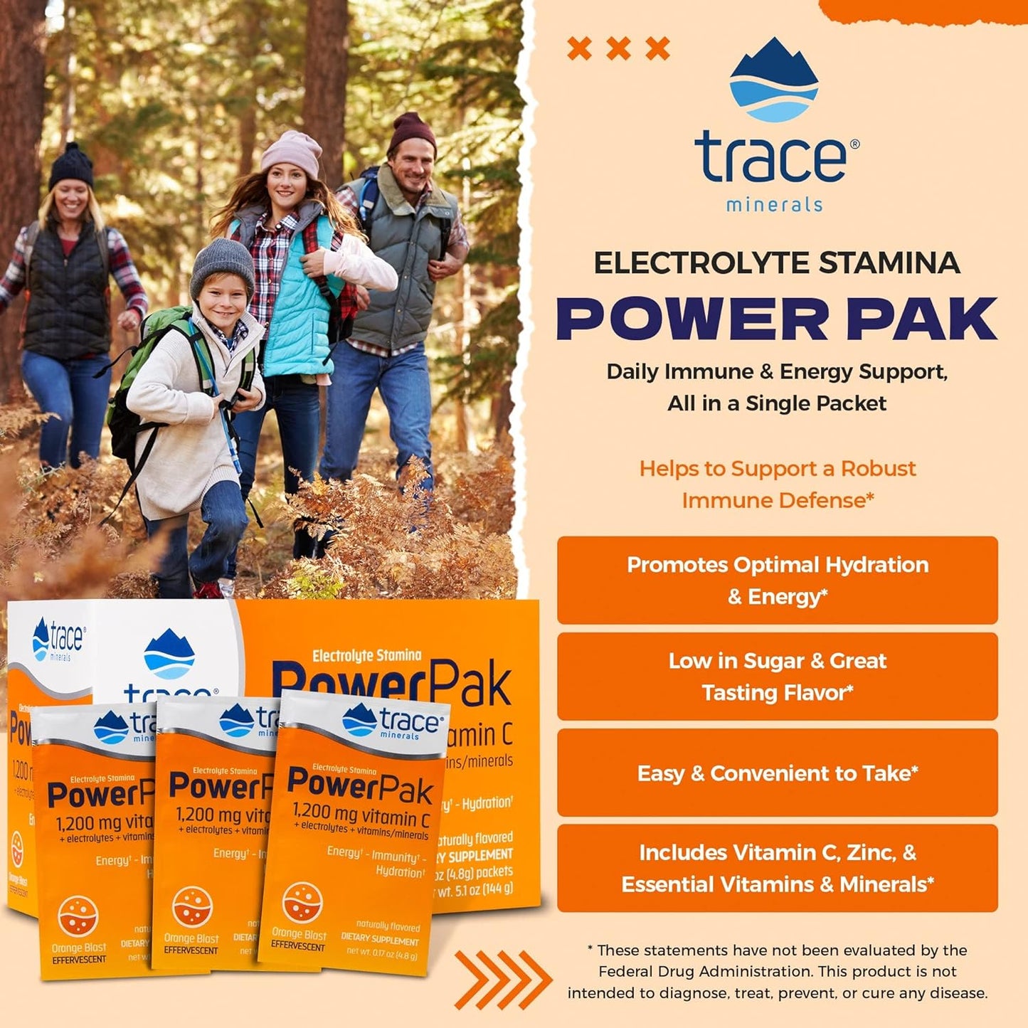 Trace Minerals Electrolyte Power Pak Orange Blast 147g 30's