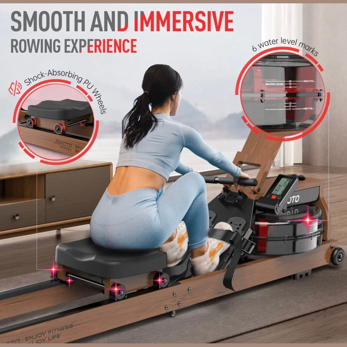 Solid Oak Water Resistance Rowing Machine