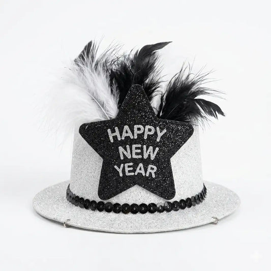 SD Glitter Silver Happy New Year Mini Top Hat Headband | SD In Lebanon