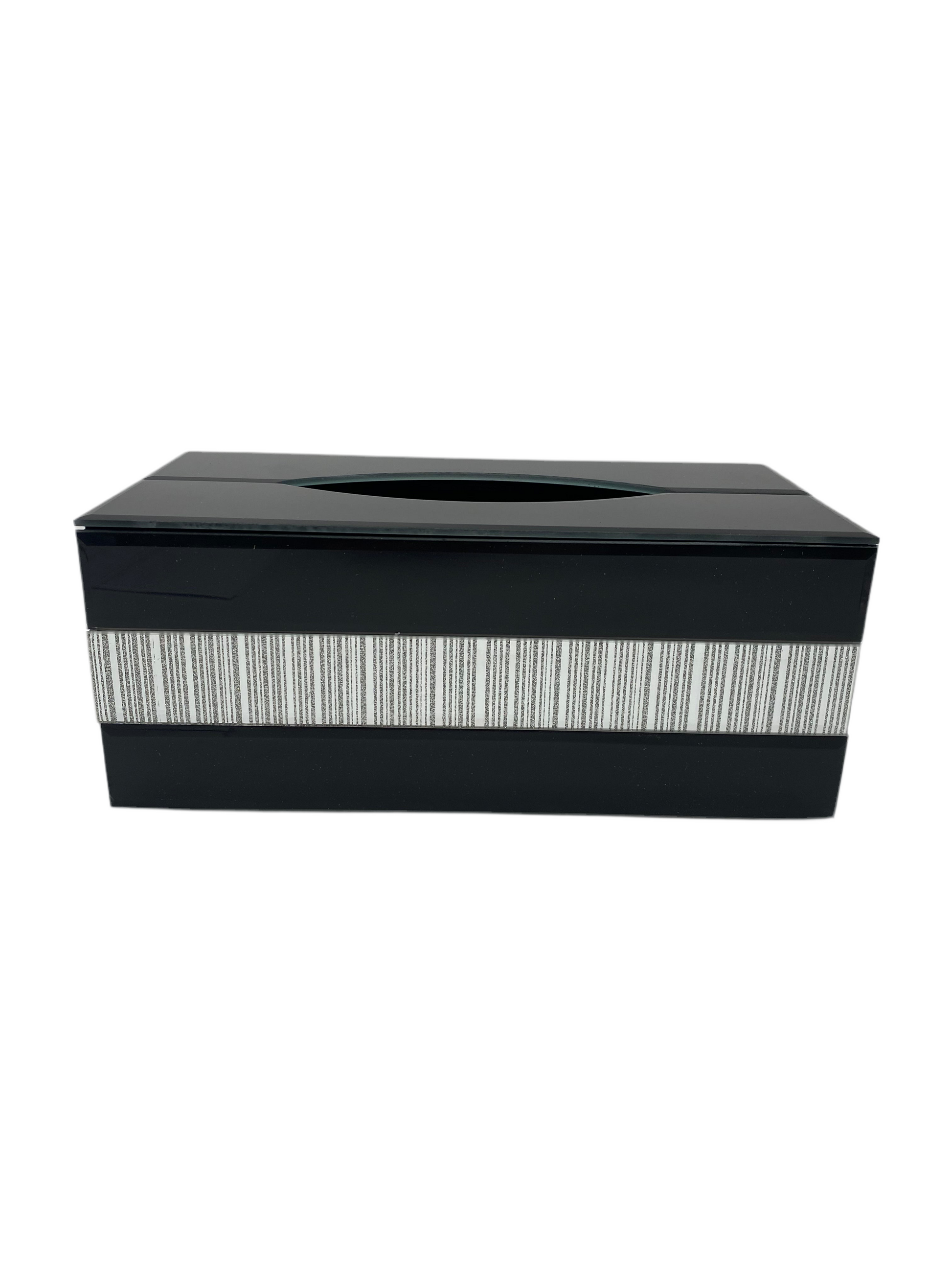 Black Glass Tissue Box With  Pattern Gold/Silver