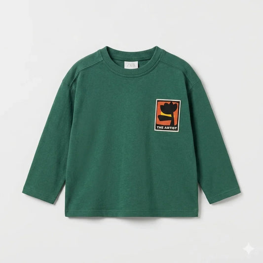 Zara Boy's Green Chest Print Crewneck Blouse | Zara In Lebanon